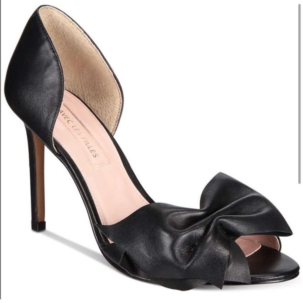 Avec Les Filles Jada Bow Peep Toe Pump Heels Black size 8